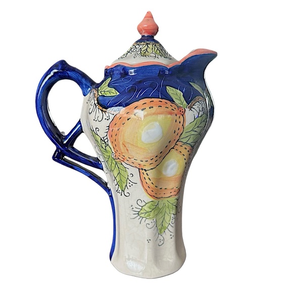 Vintage Hand-Painted Ceramic Pitcher Jug 9.75” Lidded Fruit Design - Picture 1 of 12